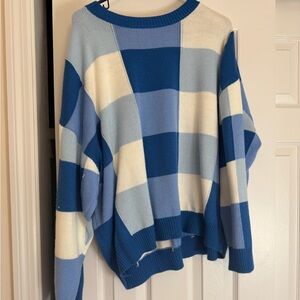 Boutique  Blue and Cream Checkered Sweater